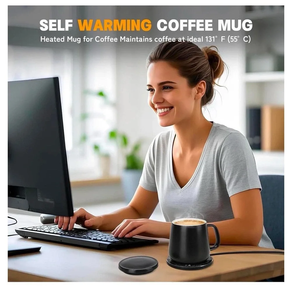 131°F Smart-Warming Ceramic Cup with Leak-Resistant Lid, 15W Wireless Charger...